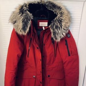 BCBGeneration snap from faux fur parka in red